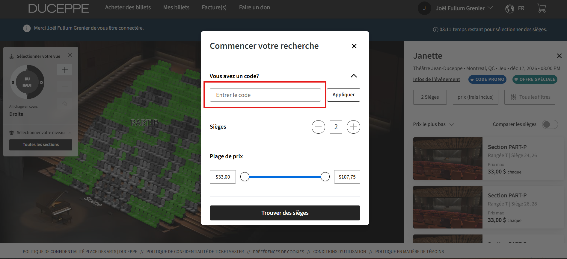 fenetre popup code promo